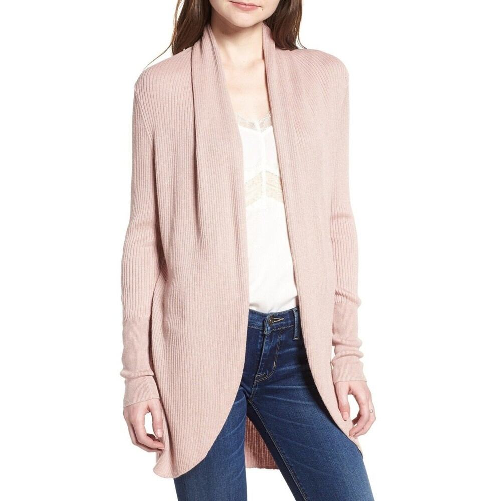 LEITH Light pink Long Cocoon ribbed cardigan S